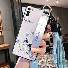 Huawei Honor X10 5G用シリコンケース ソフトタッチラバー 花 カバー ファーウェイ ホワイト