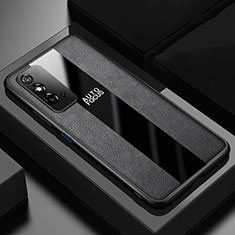 Huawei Honor X10 Max 5G用シリコンケース ソフトタッチラバー レザー柄 カバー H01 ファーウェイ ブラック