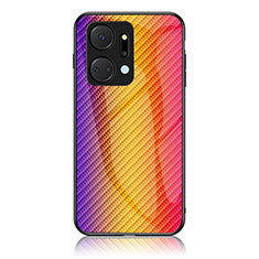 Huawei Honor X7a用ハイブリットバンパーケース プラスチック 鏡面 虹 グラデーション 勾配色 カバー LS2 ファーウェイ オレンジ