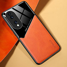 Huawei Honor X7b用シリコンケース ソフトタッチラバー レザー柄 アンドマグネット式 ファーウェイ オレンジ
