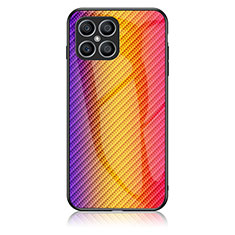 Huawei Honor X8 4G用ハイブリットバンパーケース プラスチック 鏡面 虹 グラデーション 勾配色 カバー LS2 ファーウェイ オレンジ