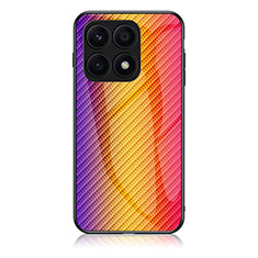 Huawei Honor X8a 4G用ハイブリットバンパーケース プラスチック 鏡面 虹 グラデーション 勾配色 カバー LS2 ファーウェイ オレンジ