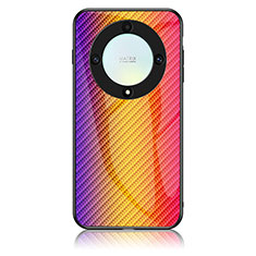 Huawei Honor X9a 5G用ハイブリットバンパーケース プラスチック 鏡面 虹 グラデーション 勾配色 カバー LS2 ファーウェイ オレンジ