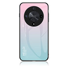 Huawei Honor X9b 5G用ハイブリットバンパーケース プラスチック 鏡面 虹 グラデーション 勾配色 カバー LS1 ファーウェイ シアン
