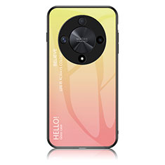 Huawei Honor X9b 5G用ハイブリットバンパーケース プラスチック 鏡面 虹 グラデーション 勾配色 カバー LS1 ファーウェイ イエロー