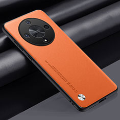 Huawei Honor X9b 5G用ケース 高級感 手触り良いレザー柄 S02 ファーウェイ オレンジ