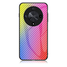 Huawei Honor X9b 5G用ハイブリットバンパーケース プラスチック 鏡面 虹 グラデーション 勾配色 カバー LS2 ファーウェイ ピンク
