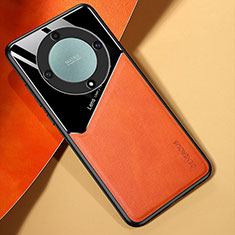 Huawei Honor X9b 5G用シリコンケース ソフトタッチラバー レザー柄 アンドマグネット式 ファーウェイ オレンジ