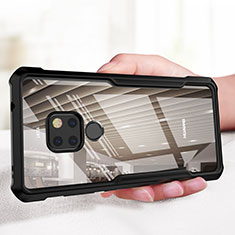 Huawei Mate 20用360度 フルカバーハイブリットバンパーケース クリア透明 プラスチック 鏡面 ファーウェイ ブラック
