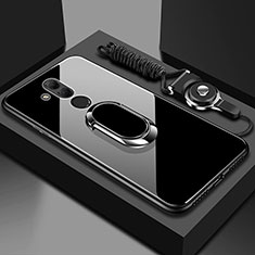 Huawei Mate 20 Lite用ハイブリットバンパーケース プラスチック 鏡面 カバー アンド指輪 マグネット式 ファーウェイ ブラック