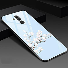 Huawei Mate 20 Lite用ハイブリットバンパーケース プラスチック 鏡面 花 カバー H02 ファーウェイ ブルー