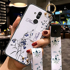 Huawei Mate 20 Lite用シリコンケース ソフトタッチラバー 花 カバー H08 ファーウェイ ホワイト