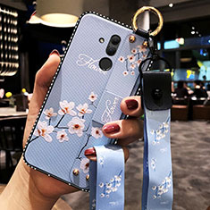 Huawei Mate 20 Lite用シリコンケース ソフトタッチラバー 花 カバー H08 ファーウェイ ブルー