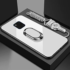 Huawei Mate 20 Pro用ハイブリットバンパーケース プラスチック 鏡面 カバー アンド指輪 マグネット式 T01 ファーウェイ ホワイト