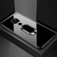 Huawei Mate 20 X 5G用ハイブリットバンパーケース プラスチック 鏡面 カバー アンド指輪 マグネット式 T01 ファーウェイ ブラック