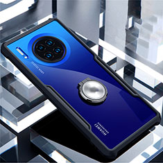 Huawei Mate 30 5G用360度 フルカバーハイブリットバンパーケース クリア透明 プラスチック 鏡面 アンド指輪 マグネット式 ファーウェイ ブラック