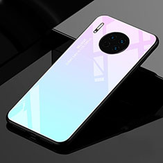 Huawei Mate 30 5G用ハイブリットバンパーケース プラスチック 鏡面 虹 グラデーション 勾配色 カバー ファーウェイ シアン