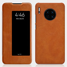 Huawei Mate 30 5G用手帳型 レザーケース スタンド カバー T01 ファーウェイ オレンジ