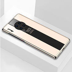 Huawei Mate 30 5G用ハイブリットバンパーケース プラスチック 鏡面 カバー T01 ファーウェイ ゴールド