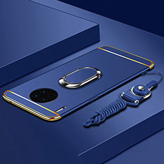 Huawei Mate 30 5G用ケース 高級感 手触り良い メタル兼プラスチック バンパー アンド指輪 T01 ファーウェイ ネイビー