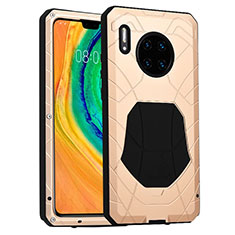 Huawei Mate 30用ハイブリットバンパーケース プラスチック 兼シリコーン カバー 前面と背面 360度 フル R01 ファーウェイ ゴールド