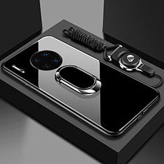 Huawei Mate 30用ハイブリットバンパーケース プラスチック 鏡面 カバー アンド指輪 マグネット式 T01 ファーウェイ ブラック