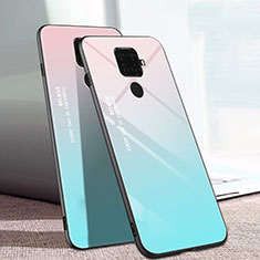 Huawei Mate 30 Lite用ハイブリットバンパーケース プラスチック 鏡面 虹 グラデーション 勾配色 カバー ファーウェイ シアン