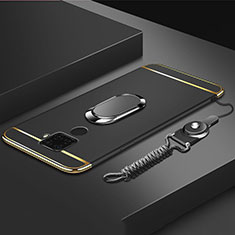 Huawei Mate 30 Lite用ケース 高級感 手触り良い メタル兼プラスチック バンパー アンド指輪 A01 ファーウェイ ブラック