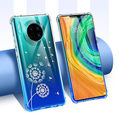 Huawei Mate 30 Pro 5G用極薄ソフトケース シリコンケース 耐衝撃 全面保護 クリア透明 花 ファーウェイ ホワイト