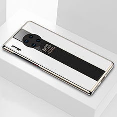 Huawei Mate 30 Pro用ハイブリットバンパーケース プラスチック 鏡面 カバー T01 ファーウェイ ホワイト