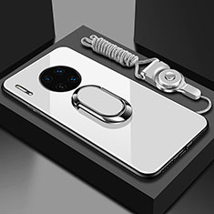 Huawei Mate 30 Pro用ハイブリットバンパーケース プラスチック 鏡面 カバー アンド指輪 マグネット式 T01 ファーウェイ ホワイト