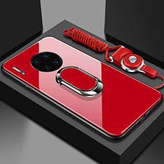 Huawei Mate 30 Pro用ハイブリットバンパーケース プラスチック 鏡面 カバー アンド指輪 マグネット式 T01 ファーウェイ レッド