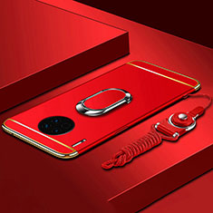 Huawei Mate 30 Pro用ケース 高級感 手触り良い メタル兼プラスチック バンパー アンド指輪 T01 ファーウェイ レッド