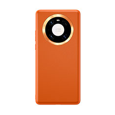 Huawei Mate 40用ケース 高級感 手触り良いレザー柄 ファーウェイ オレンジ