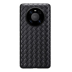 Huawei Mate 40用シリコンケース ソフトタッチラバー レザー柄 カバー ファーウェイ ブラック