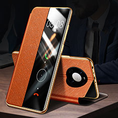 Huawei Mate 40 Pro用手帳型 レザーケース スタンド カバー F02 ファーウェイ オレンジ