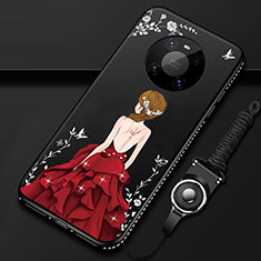 Huawei Mate 40 Pro用シリコンケース ソフトタッチラバー バタフライ ドレスガール ドレス少女 カバー ファーウェイ レッド・ブラック