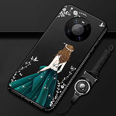Huawei Mate 40 Pro用シリコンケース ソフトタッチラバー バタフライ ドレスガール ドレス少女 カバー ファーウェイ ブラック