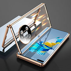 Huawei Mate 40 Pro用ケース 高級感 手触り良い アルミメタル 製の金属製 360度 フルカバーバンパー 鏡面 カバー T01 ファーウェイ ゴールド