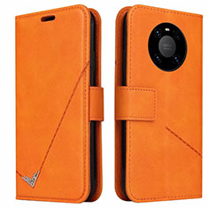 Huawei Mate 40 Pro用手帳型 レザーケース スタンド カバー K06 ファーウェイ オレンジ