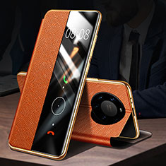 Huawei Mate 40 Pro+ Plus用手帳型 レザーケース スタンド カバー F02 ファーウェイ オレンジ