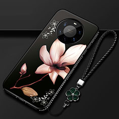 Huawei Mate 40 Pro+ Plus用シリコンケース ソフトタッチラバー 花 カバー ファーウェイ ブラウン