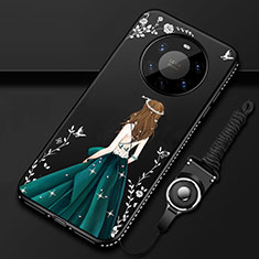 Huawei Mate 40 Pro+ Plus用シリコンケース ソフトタッチラバー バタフライ ドレスガール ドレス少女 カバー ファーウェイ ブラック