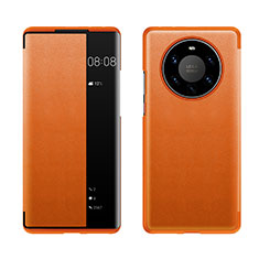 Huawei Mate 40 Pro+ Plus用手帳型 レザーケース スタンド カバー LF1 ファーウェイ オレンジ