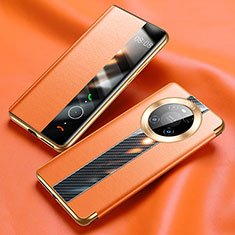 Huawei Mate 40E Pro 5G用手帳型 レザーケース スタンド カバー K05 ファーウェイ オレンジ
