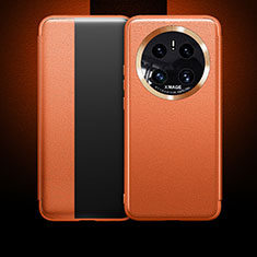 Huawei Mate 50E用手帳型 レザーケース スタンド カバー QK1 ファーウェイ オレンジ