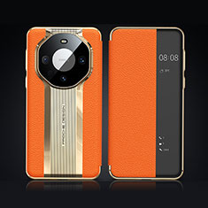 Huawei Mate 60用手帳型 レザーケース スタンド カバー JB2 ファーウェイ オレンジ
