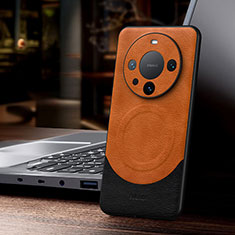Huawei Mate 60用ケース 高級感 手触り良いレザー柄 Mag-Safe 磁気 Magnetic LD1 ファーウェイ オレンジ