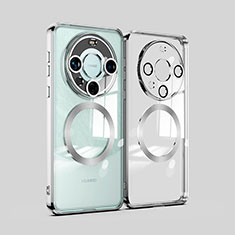 Huawei Mate 60用極薄ソフトケース シリコンケース 耐衝撃 全面保護 クリア透明 カバー Mag-Safe 磁気 Magnetic P01 ファーウェイ シルバー