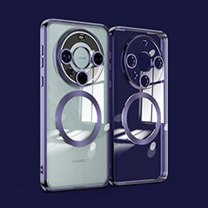 Huawei Mate 60用極薄ソフトケース シリコンケース 耐衝撃 全面保護 クリア透明 カバー Mag-Safe 磁気 Magnetic P01 ファーウェイ パープル